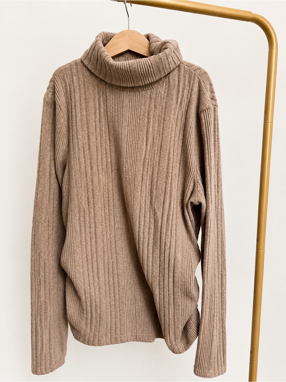 SHEIN Taupe Ribbed Turtleneck Sweater | XL | Cozy Oversized Knit